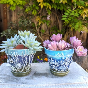flower pot ready to ship, nautical pot, pair matching pot, floral planter, garden lovers gift, Indoor planter, handmade pot, marine pots set