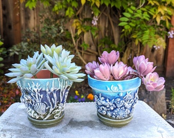 Maceta lista para enviar, maceta náutica, maceta a juego, jardinera floral, regalo para amantes del jardín, jardinera de interior, maceta hecha a mano, juego de macetas marinas
