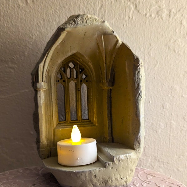 Gothic Cement Window Candle Holder Sconce: Scandi House Decor