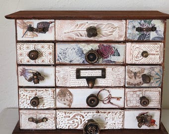 Women vanity jewelry chest, Apothecary cabinet, Jewelry Armoire, Vintage Jewellery box, Jewelery organizer, Mini chest of drawers