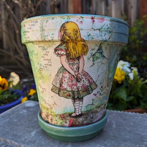 Alice in Wonderland Planter: Handmade Clay Plant Pot, Garden Decor (8") Alice