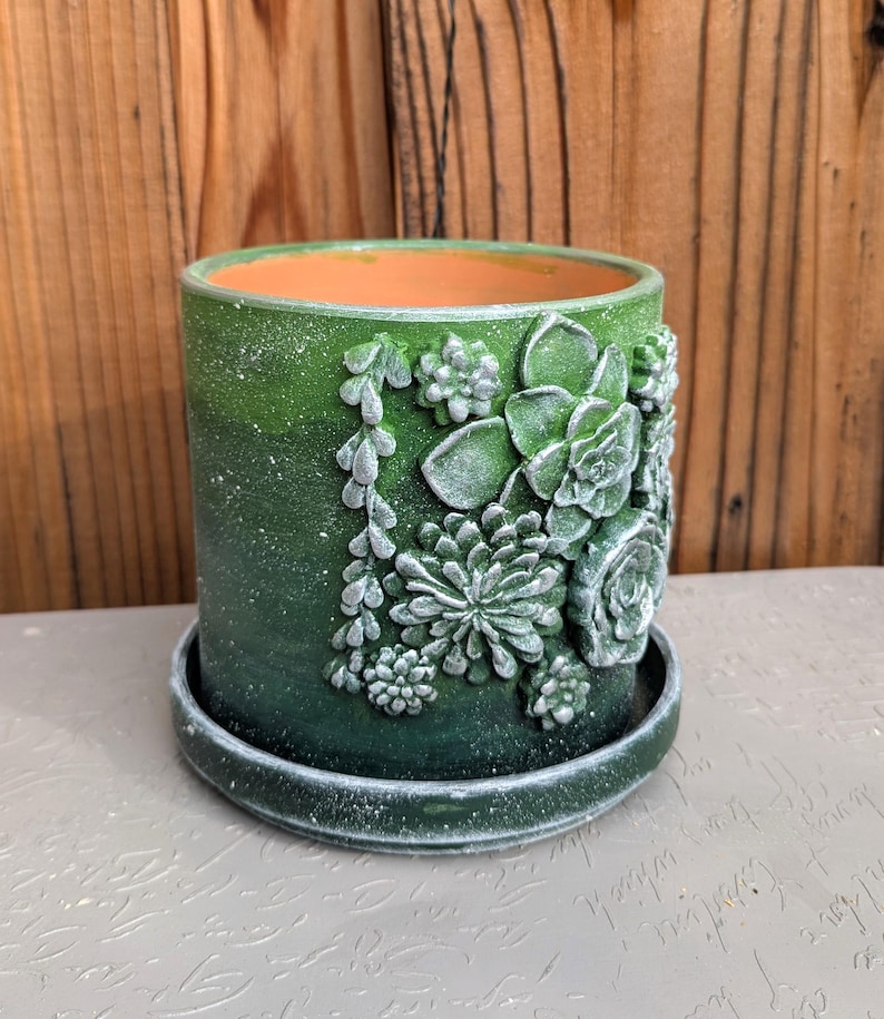 Handmade Floral Ceramic Succulent Pot: Unique Garden Planter image 10