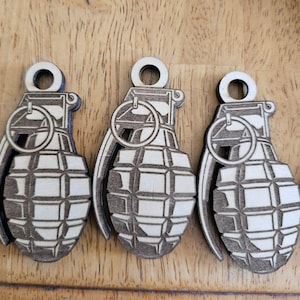 Grenade wood keychain