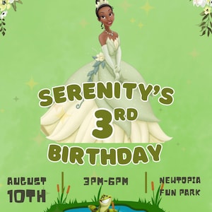 Princess Tiana Birthday invitation, Girl editable invite template, princess frog printable invitation, royal party, instant download, pdf