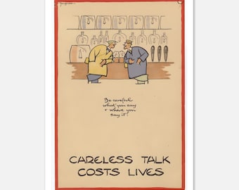 Careless Talk Costs Lives Poster - Vintage 1940s WWII Art Print
