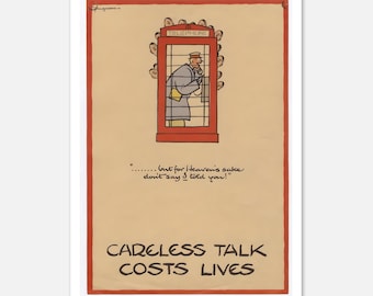 Vintage Careless Talk Costs Lives Poster - WWII Art Print by Fougasse