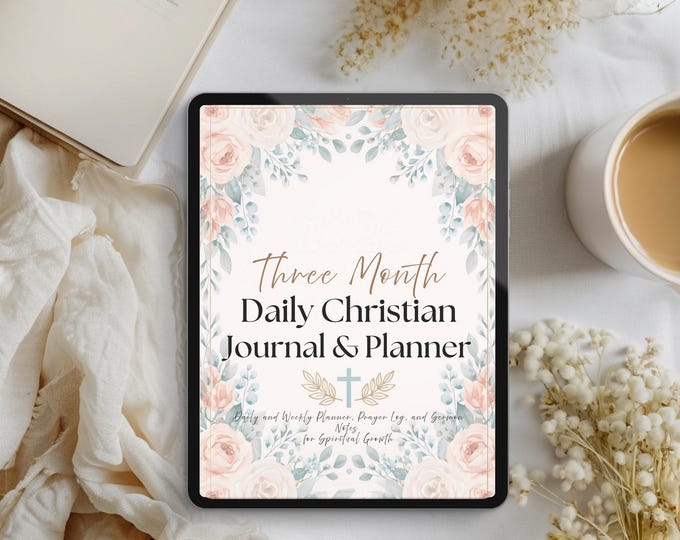 3 Month Daily Christian Planner & Prayer Journal | Bible Study Workbook, Sermon Notes, Faith Planner PDF | Christian Gift | Bible Journal