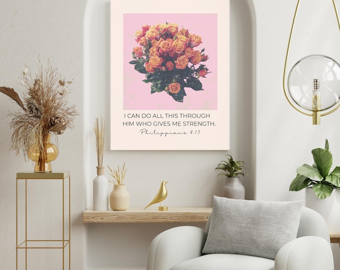 Pink Floral Philippians 4:13 Print | Christian Home Decor (Digital Download)
