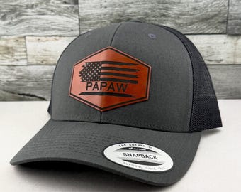 Personalized Grandpa Dad Pops Papaw American Flag Snapback Hat With Leather Patch