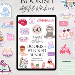 60+ Digital Bookish Sticker Bundle, Printable Bookish Stickers, Bookish ...