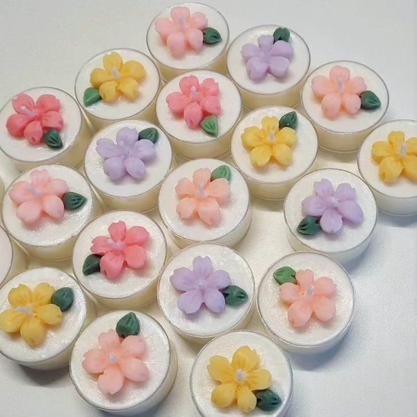 Handcrafted Cherry Blossom Mini Candles, Soy Wax, Scented, Decorative Floral Mold Tealights, Wedding Favors, Decor, Unique Gifts
