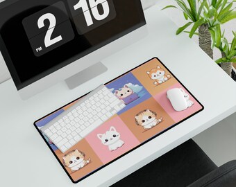 Cute Lofi Desk Mat, Mousepad, Large Keyboard Large Desk Mat Female Gaming Desk Mat