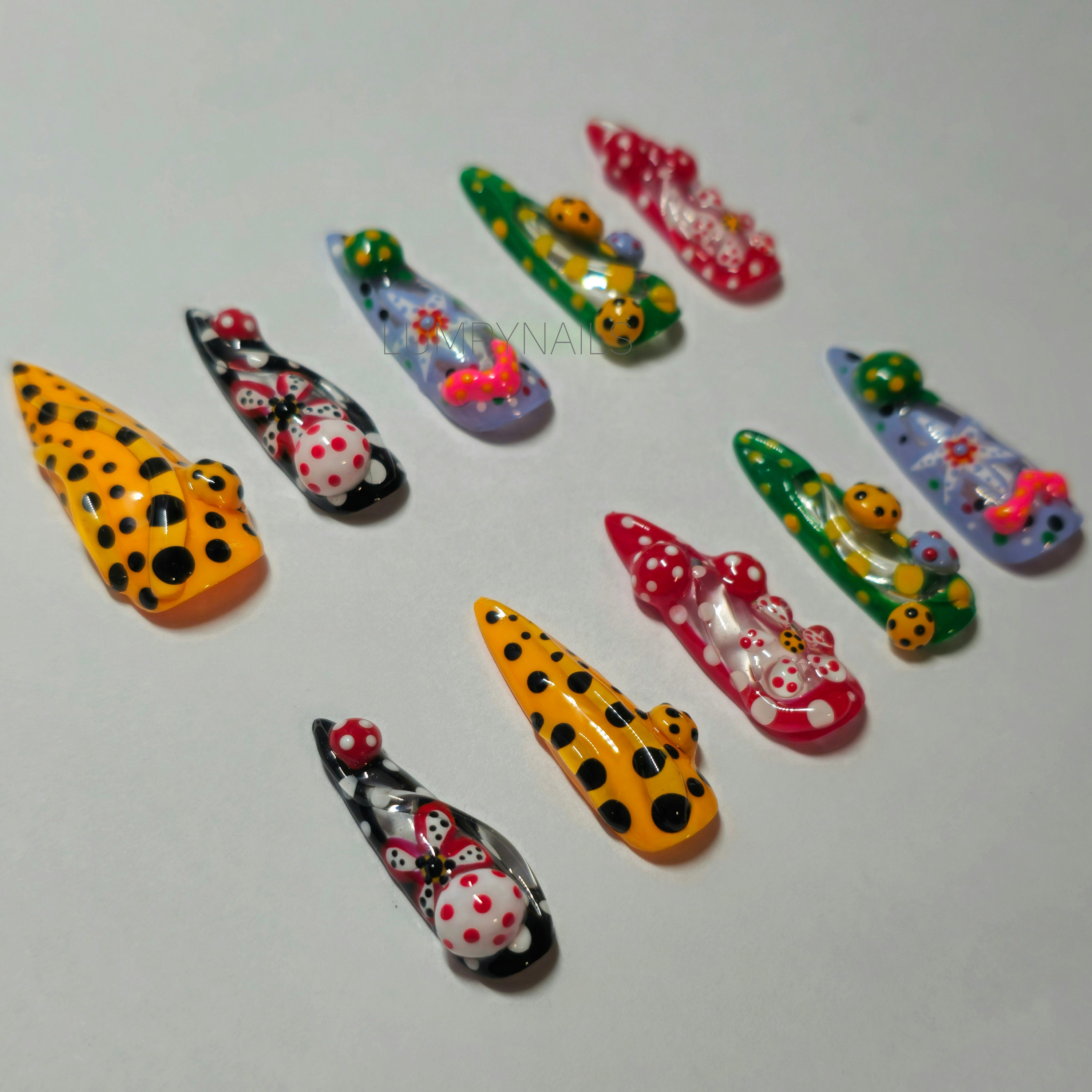 Yayoi Kusama Nails 3D Colorful Press on Nails, Japanese Designer Nails