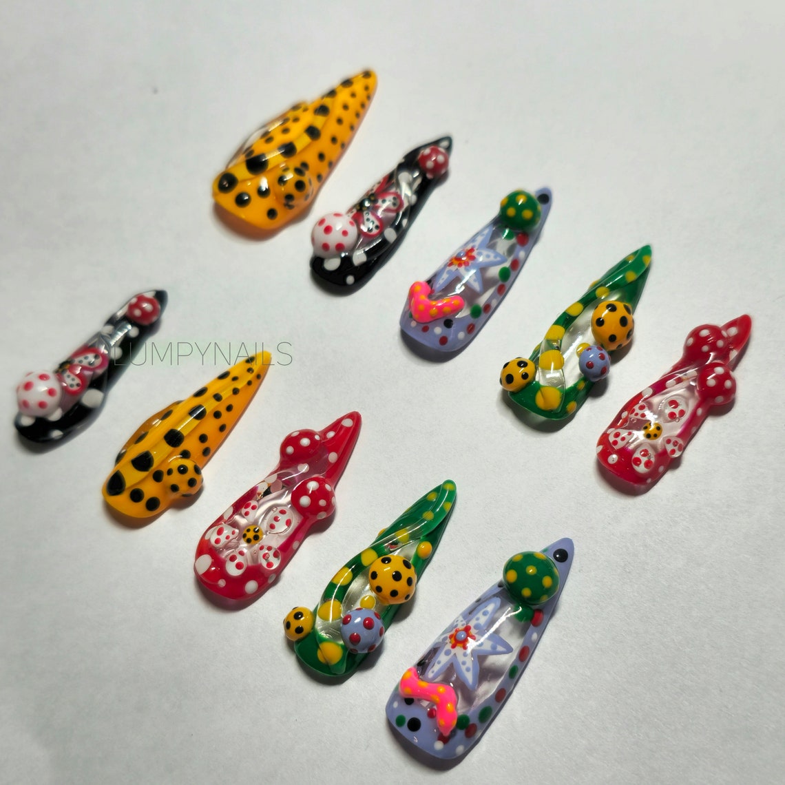 Yayoi Kusama Nails 3D Colorful Press on Nails, Japanese Designer Nails