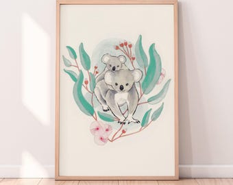 Entzückender Koala Kunstdruck | Australische Tiere Aquarell | Sofort Download druckbar | Kinderzimmer Dekor