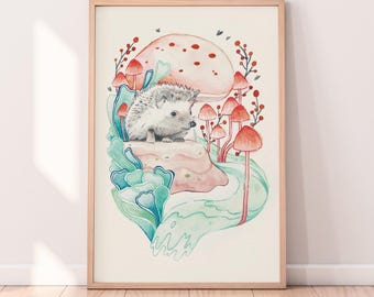 Igel Kinderzimmer Poster | Waldpilz Aquarell | Sofort Download druckbar | Kinderzimmer Dekor