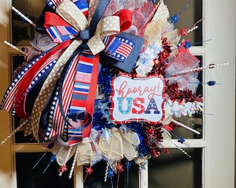 deco mesh forth of July wreath