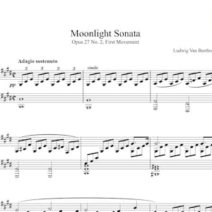 Moonlight Sonata by Ludwig Van Beethoven, Piano Sheet Music