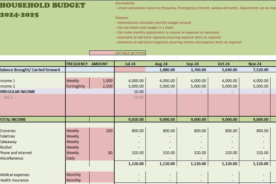 Basic Household Budget Template Customisable Etsy