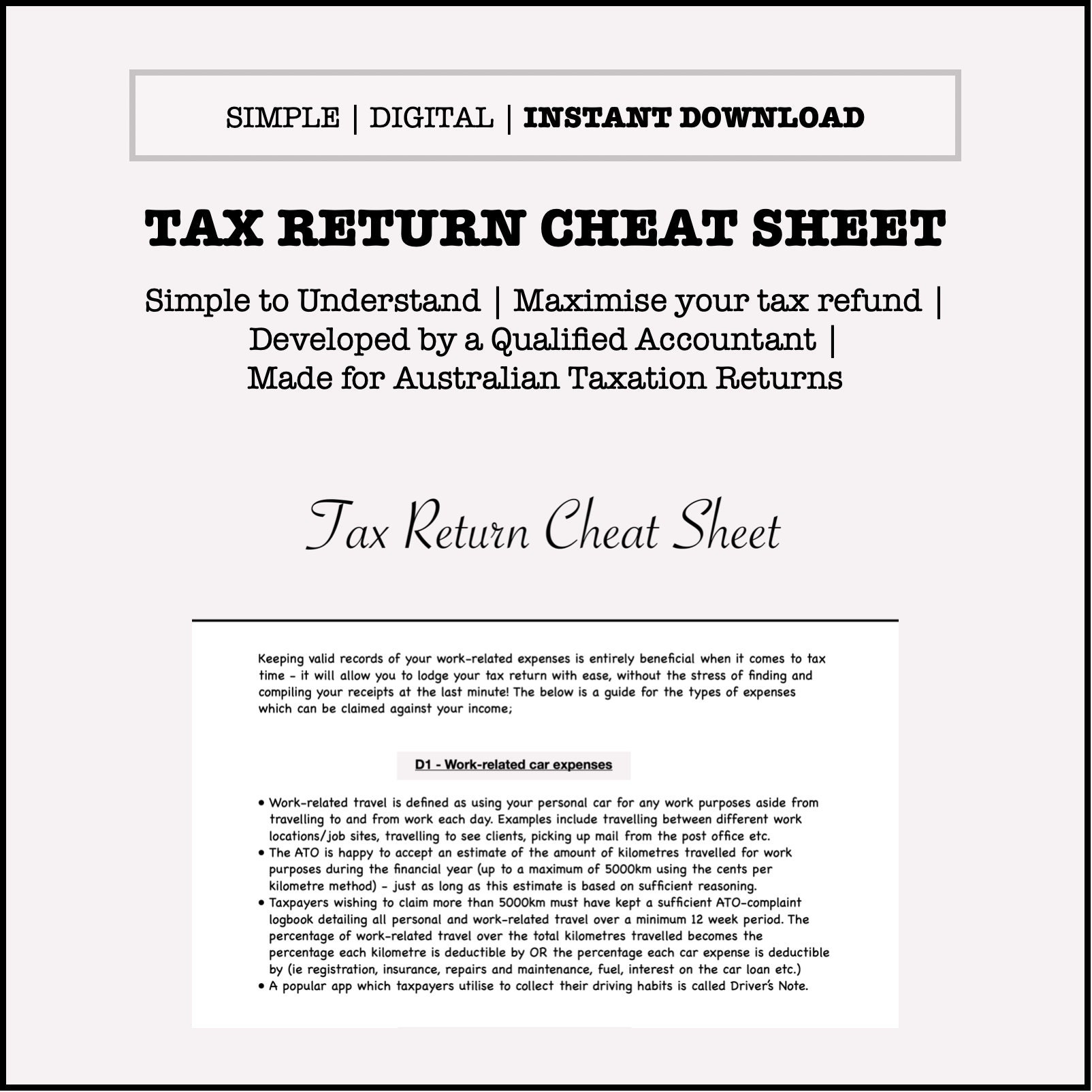 2024 Australian Tax Return Cheat Sheet Individual Tax Return Deductions