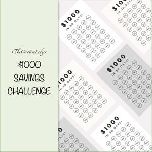 Uitdaging om geld te besparen: 1000 | Bespaar 1000 in 30 dagen | Afdrukbare besparingstracker voor 1000 | Digitaal besparingsdoel | Maandelijkse besparingstracker van 10.000