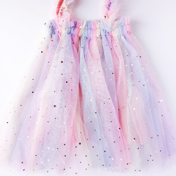 Baby Girl Sequin Rainbow Mesh Tulle Dress Fancy Party Birthday Tutu Princess Infant Toddler Dress