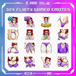 32x Flirty Gamer Emotes | Sexy Emojis | Discord Emotes | Youtube Emotes | Facebook Emotes | Cute | Kawaii | Attractive