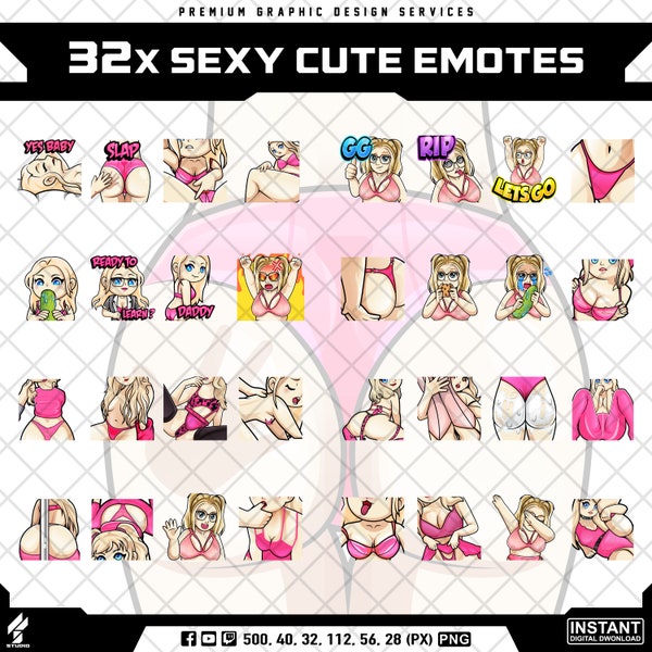 32x SEXY Cute Emotes | Discord Emotes | Youtube Emotes | Facebook Emotes | Cute | Kawaii
