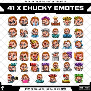 41x Chucky Emotes | Custom Horror Emotes For Twitch, Discord Emotes & YouTube Emotes | Gamer Emotes |  Facebook Emotes | Cute | Kawaii