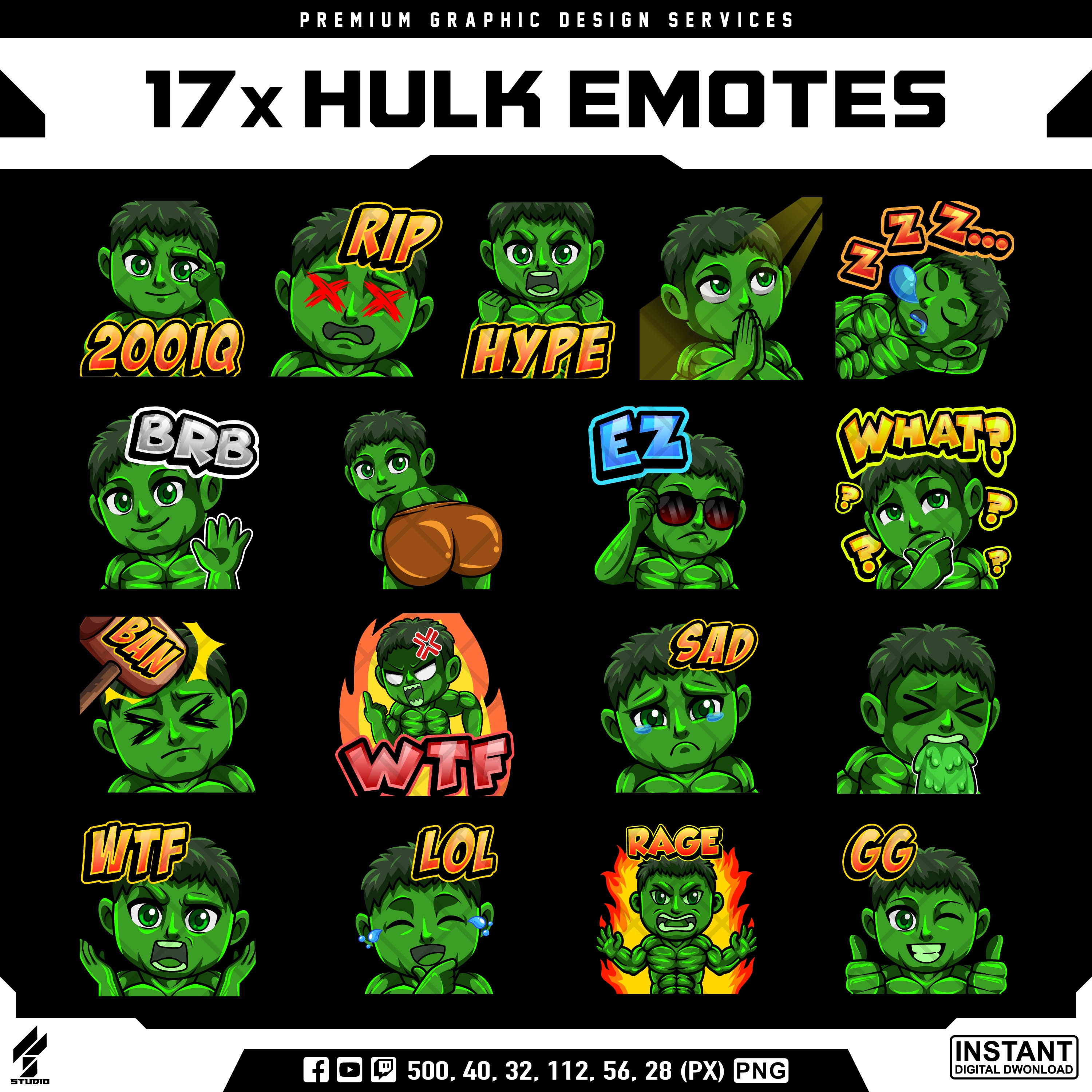 17x Adorable Mini HULK Emotes— Small but Mighty  | Discord Emotes | Youtube Emotes | Facebook Emotes | Twitch Emotes| Kick Emotes | Smash