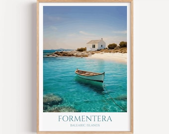 Formentera Travel Poster | Art Print of the Caribbean of the Mediterranean | Balearic Islands Wall Art | Gift for Globetrotters