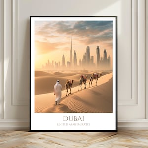Dubai Reiseposter | Kunstdruck Wüstenstadt der Superlative | Emirate Wall Art | Geschenk für Globetrotter