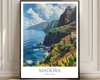 Cartel de viaje Madeira | Impresión artística de la isla de las flores en el Atlántico | Regalo para trotamundos