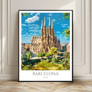 Barcelona travel poster | Sagrada Familia art print | Spain wall art | Barcelona decoration | Gift for globetrotters