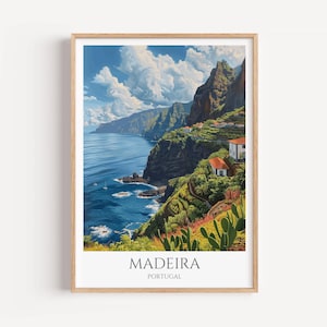 Madeira reisposter | Kunstprint van het bloemeneiland in de Atlantische Oceaan | Muurdecoratie Portugal | Cadeau voor globetrotters