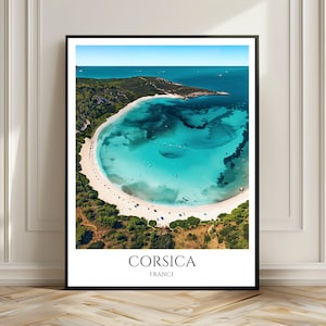 Cartel de viaje de Córcega | Impresión de arte de la isla mediterránea francesa | Arte de pared de Francia | Regalo para trotamundos