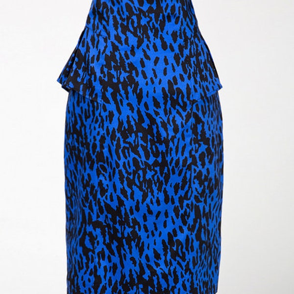 high waist printed blue leopard pencil skirts