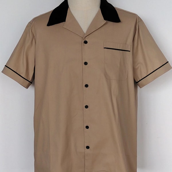 Candow Look 50's Vintage Men Fashion Casual Unique Design Shirts-Coffe