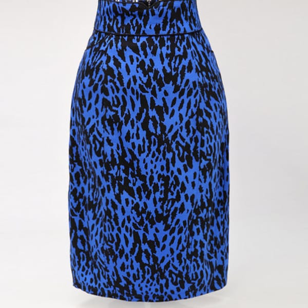 blue leopard print pencil skirts