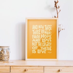 1 Corinthians 13:13, Faith Hope Love, yellow brown, Instant Download, bible verses, wedding christian gift, printable, bible quote