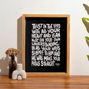 Proverbs 3:5-6, black and white, Trust In The Lord Bible Verse, Printable Wall Art, Christian Wall Decor, Proverbs 3 5 6