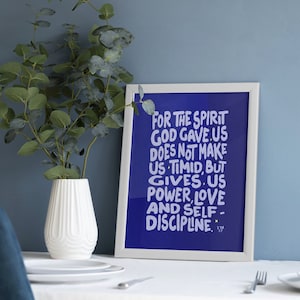 2 Timothy 1:7, blue, For the Spirit God gave us does not make us timid, Christian Home Decor, 2 Timothy 1 7, Bible Verse Art, Scripture Art