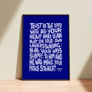 Proverbs 3:5-6, blue, Trust In The Lord Bible Verse, Printable Wall Art, Christian Wall Decor, Proverbs 3 5 6