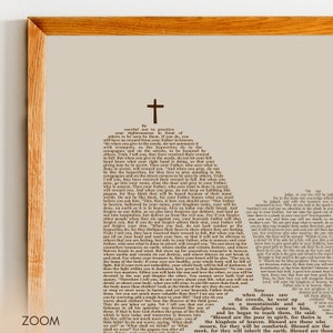 May include: A vintage-style print of a passage from the Bible, Matthew 6:1-34, with the text "Be careful not to practice your righteousness in front of others to be seen by them. If you do, you will have no reward from your Father in heaven."  The print is framed in a light brown wood frame.