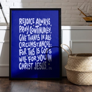 1 Thessalonians 5:16-18 Rejoice Pray Give Thanks, blue, Digital Print, Bible Verse, Christian Gifts, 1 thessalonians 5 16 18