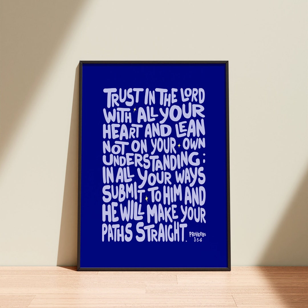 Proverbs 3:5-6, Blue, Trust in the Lord Bible Verse, Printable Wall Art ...