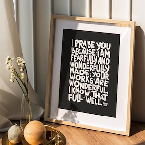 Psalm 139:14, schwarz-weiß, digitaler Download, christliche Wohnkultur, Bibelvers-Poster, Psalm 139 14