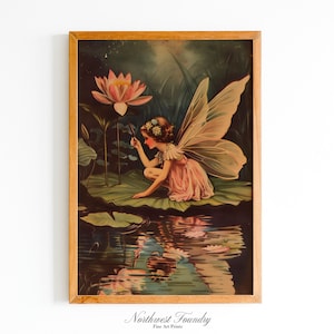 Vintage Lilypad Fairy Storybook Illustration | Fairycore Storybook Printable | Fantasy Wall Art Digital Download