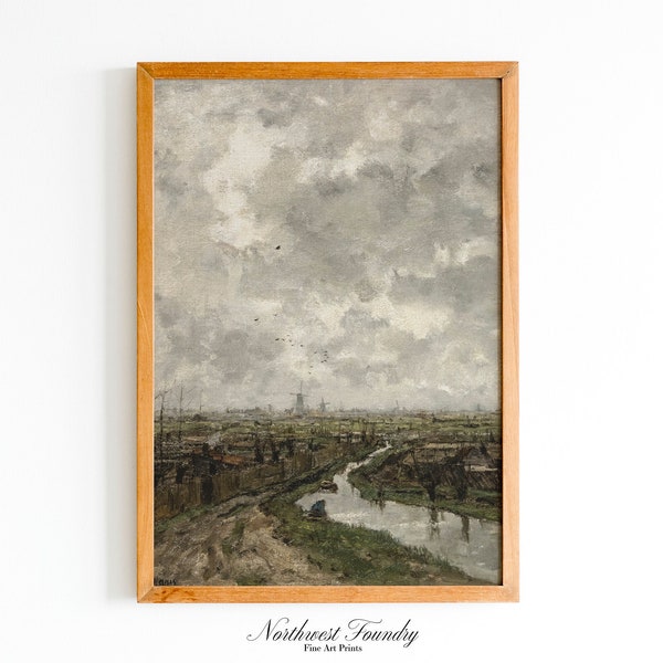 Dutch Earthy Landscape of the Hague 19th Century Digital Download Antique Oil Painting – Wall Art Print