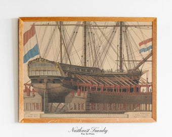 Dutch Ship Drawing Download | 19th Century Naval Printable Wall Art